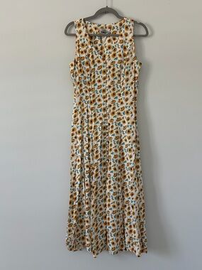Vintage 90s California Concepts Sleeveless Sunflower Button Down Midi Dress 9